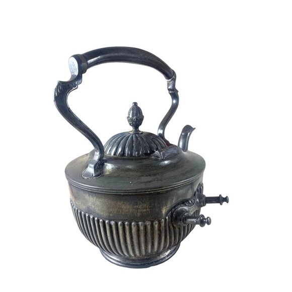 Antique Rogers Smith Silverplate Tilting Spirit Kettle Ribbed Victorian Teapot, - Picture 2 of 9